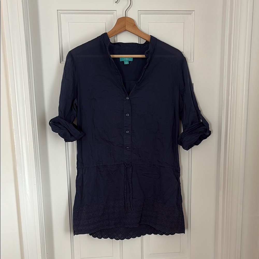 Calypso St. Barth Blue Mandarin Collar Tunic